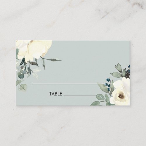 GREY IVORY WHITE FLORAL WATERCOLOR BUNCH WEDDING PLACE CARD