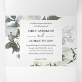 GREY IVORY WHITE FLORAL WATERCOLOR BUNCH WEDDING Tri-Fold INVITATION (Inside Middle)
