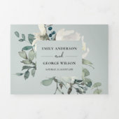 GREY IVORY WHITE FLORAL WATERCOLOR BUNCH WEDDING Tri-Fold INVITATION (Cover)