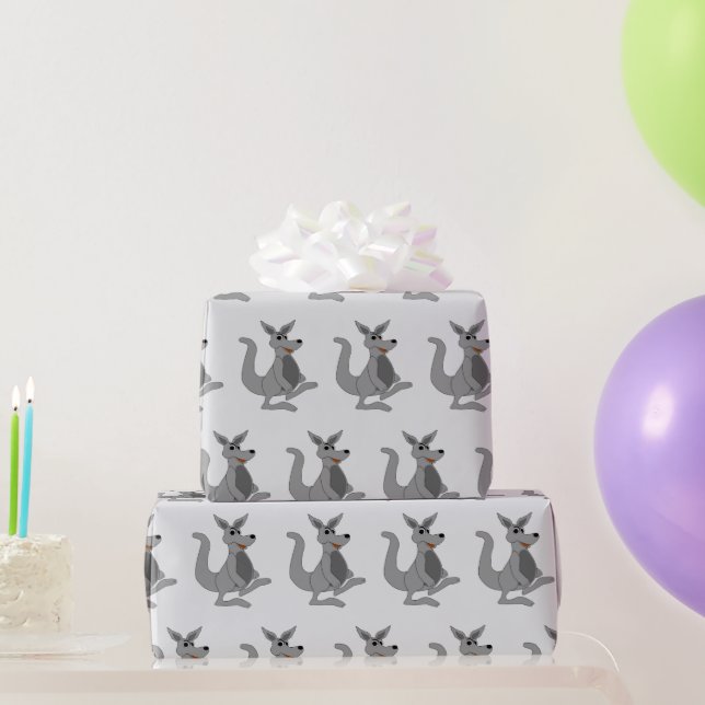 Grey Kangaroo Design Any Background Colour Wrapping Paper (Party Gifts)