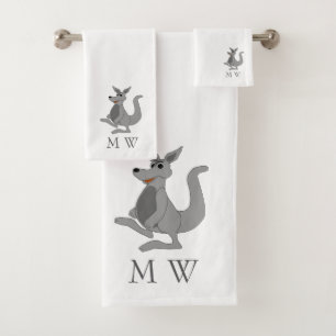 Grey Kangaroo Design Monogrammed Bath Towel Set