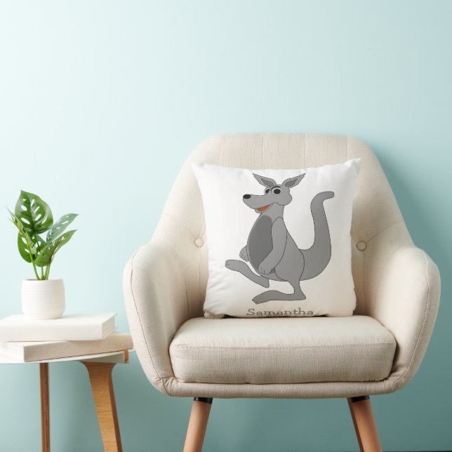 Grey Kangaroo Design Personalised Throw Pillow (Chair)