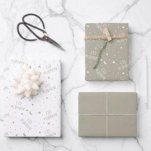 Grey Kids Eid Mubarak Wrapping Paper Sheets