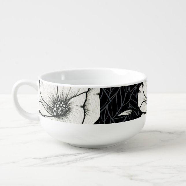 Grey Kitchen Modern Monochrome Banana Leaves Soup Mug (Right)