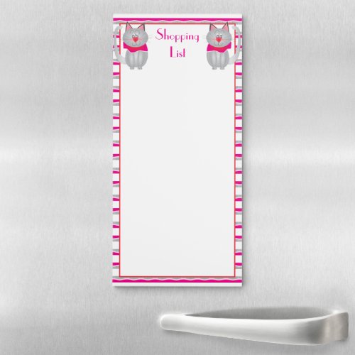 Grey Kitty Cat Design With Pink Magnetic Notepad