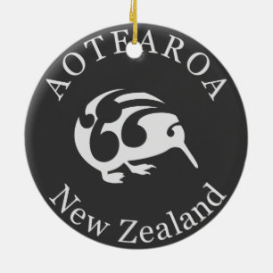 Grey Kiwi with Koru, Aotearoa, New Zealand Ceramic Ornament