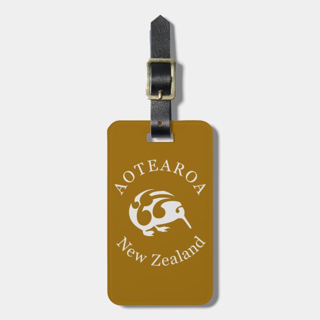 Grey Kiwi with Koru, Aotearoa, New Zealand Luggage Tag (Front Vertical)