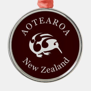 Grey Kiwi with Koru, Aotearoa, New Zealand Metal Ornament
