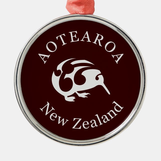 Grey Kiwi with Koru, Aotearoa, New Zealand Metal Ornament (Front)