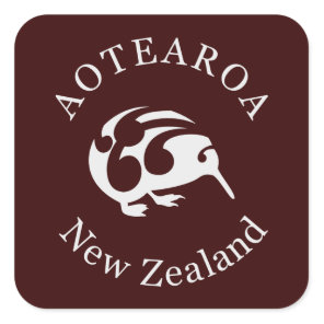 Grey Kiwi with Koru, Aotearoa, New Zealand Square Sticker