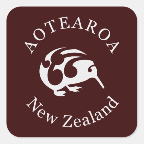 Grey Kiwi with Koru Aotearoa New Zealand Square Sticker