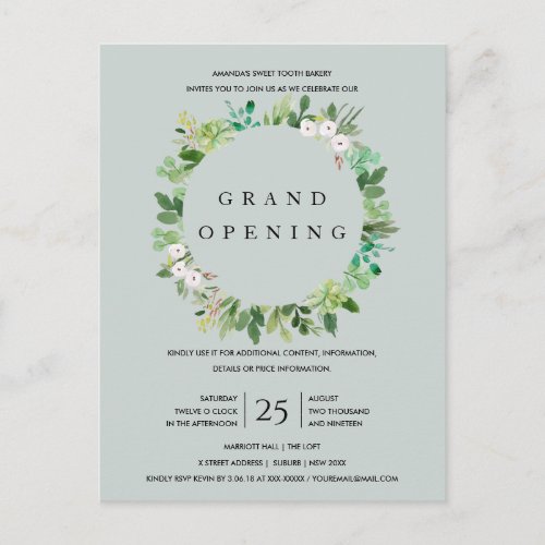 GREY KRAFT FOLIAGE FRAME GRAND OPENING CEREMONY POSTCARD