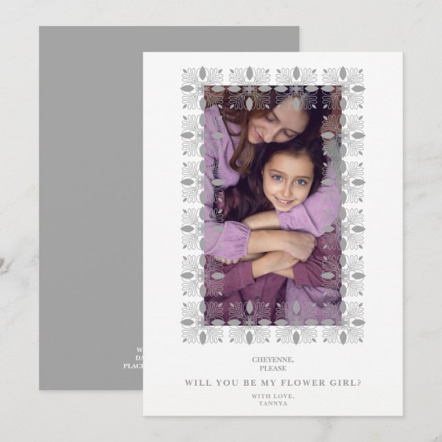Grey Lace Effect Chic Frame Flower Girl Bridesmaid (Front/Back)