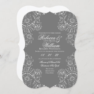 Grey Lace Elegant Vintage Wedding Invitation