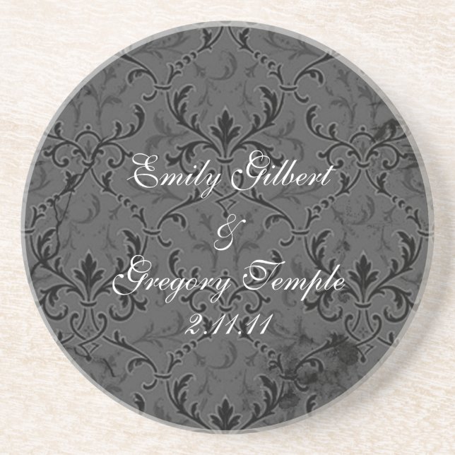 Grey Lace Wedding Favor Coasters (Front)