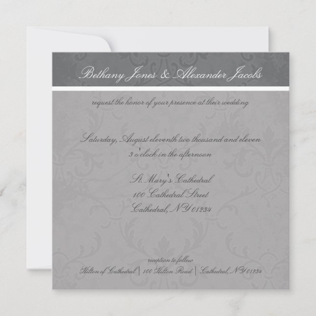 Grey Lace Wedding Invitations (Front)
