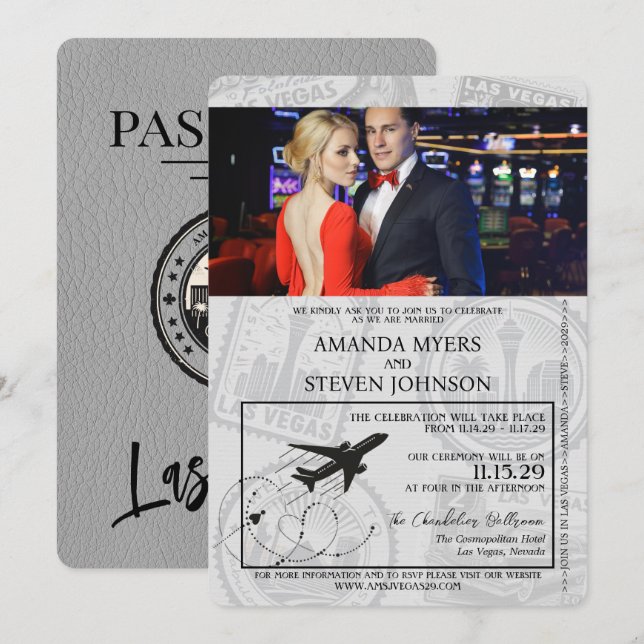 Grey Las Vegas Passport Wedding Invitation (Front/Back)