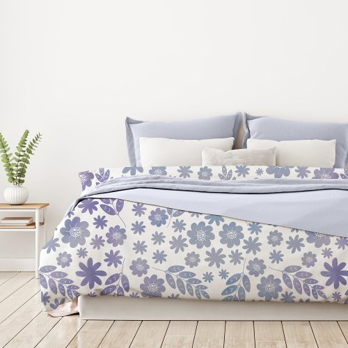 Grey  Lavender Floral Pattern Duvet Cover