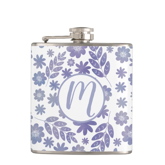 Grey & Lavender Floral Pattern Flask (Front)