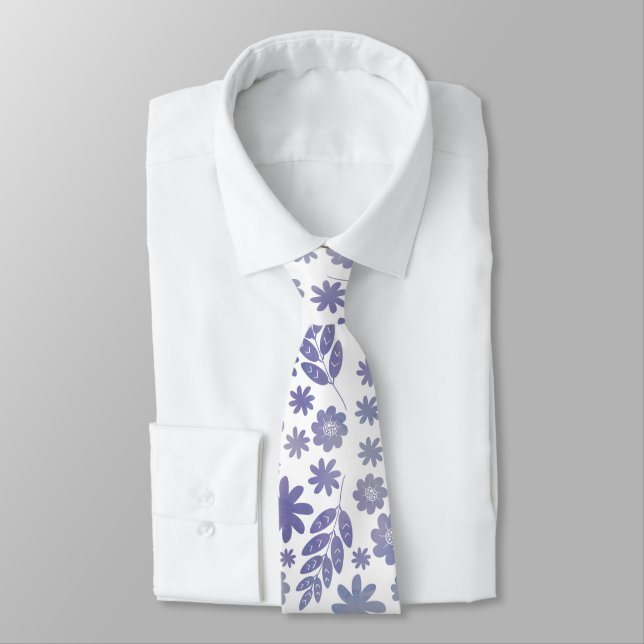 Grey & Lavender Floral Pattern Neck Tie (Tied)