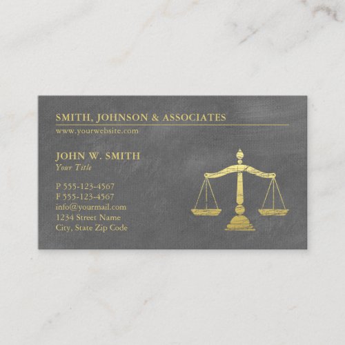 Grey Lawyer Scales of Justice Gold effect Canvas Business Card