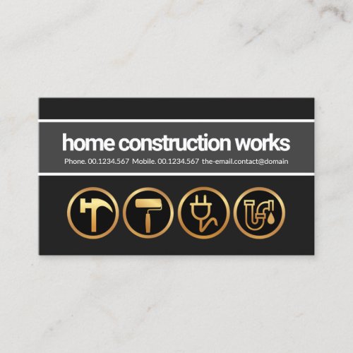 Grey Layers Gold Construction Handyman Tools Business Card