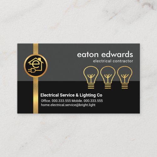 Grey Layers Gold Light Bulb Electrician Business Card