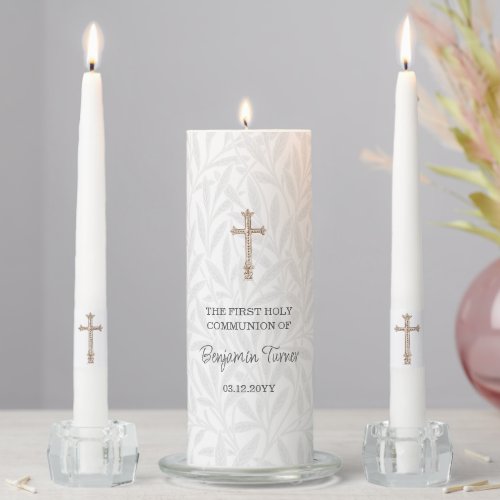 Grey Leaf  First Holy Communion Unity Candle Set
