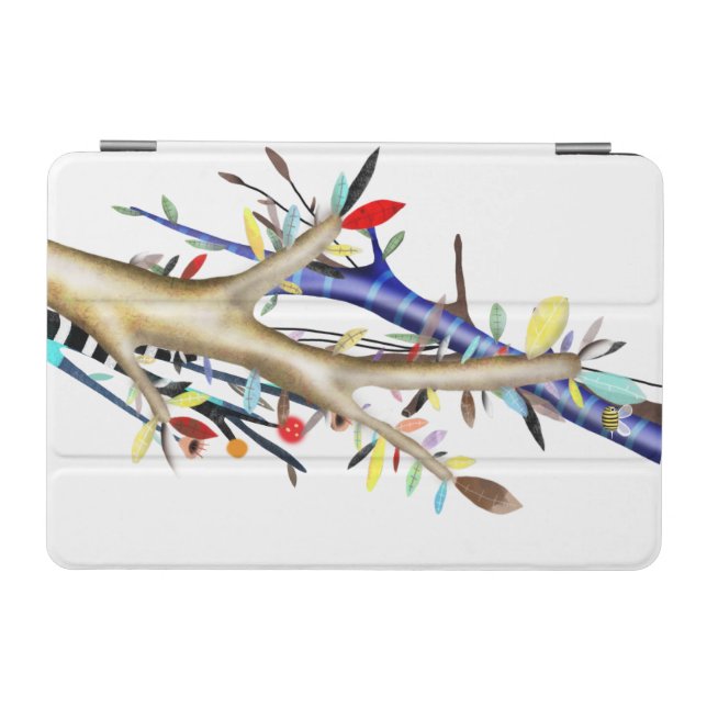 Grey leafs modern tree adorable layered art iPad mini cover (Horizontal)
