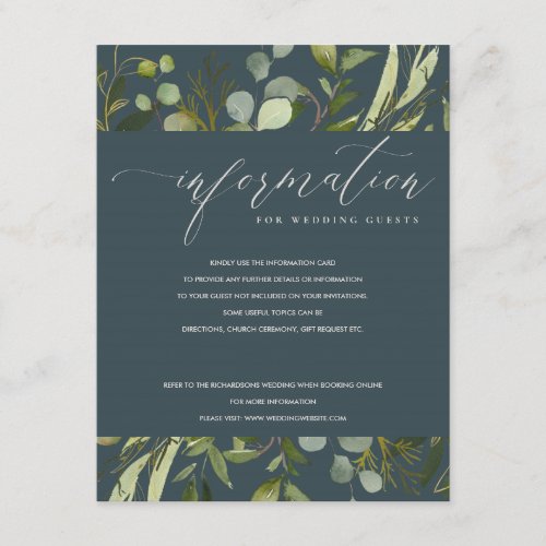 GREY LEAFY FOLIAGE WATERCOLOR WEDDING INFORMATION ENCLOSURE CARD