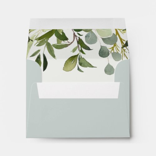 GREY LEAFY GREEN GOLD FOLIAGE RSVP RETURN ADDRESS ENVELOPE