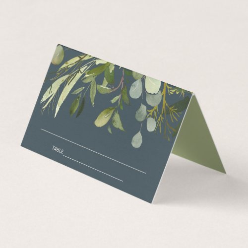 GREY LEAFY GREEN GOLD FOLIAGE WEDDING PLACE CARD