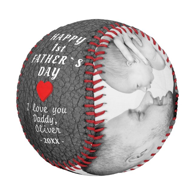 Grey Leather Print 1st Father`s Day 2 Photo Baseball (Angled)