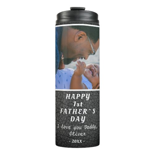 Grey Leather Print 1st Fathers Day 2 Photo Thermal Tumbler