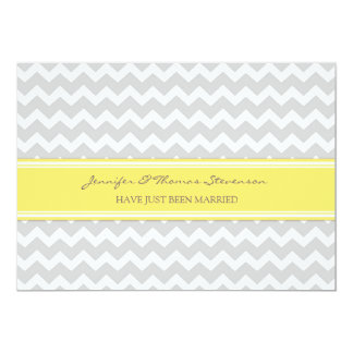 Grey Lemon Chevron Just Married Announcement Cards