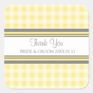 Grey Lemon Gingham Thank You Wedding Favor Tags