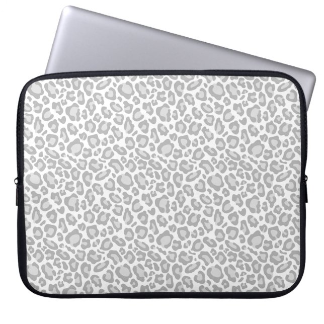 Grey Leopard Print Laptop Sleeve (Front)