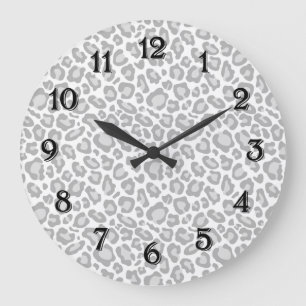 Grey Leopard Print Large Clock