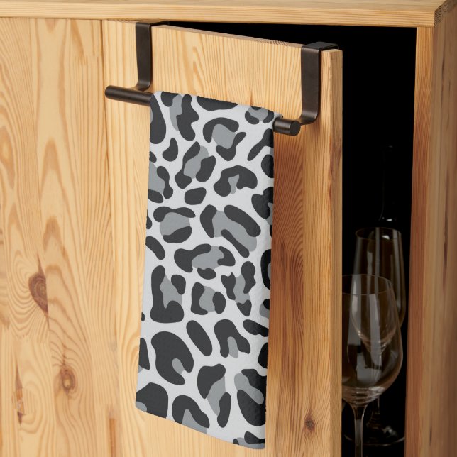 Grey Leopard Print Retro Kitchen Towels Towel (Thirds Fold)