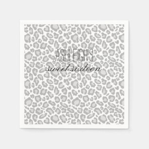 Grey Leopard Print Sweet Sixteen Paper Napkins
