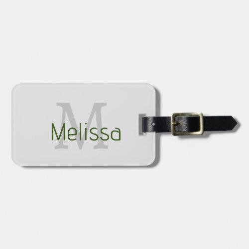 Grey Light Gray Forest Green Monogram Name Initial Luggage Tag