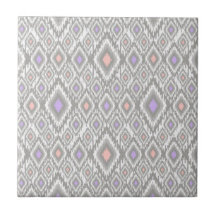 Grey, lilac, coral, diamonds on a white ceramic tile