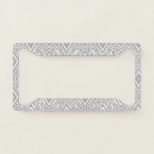 Grey, lilac, coral, diamonds on a white license plate frame