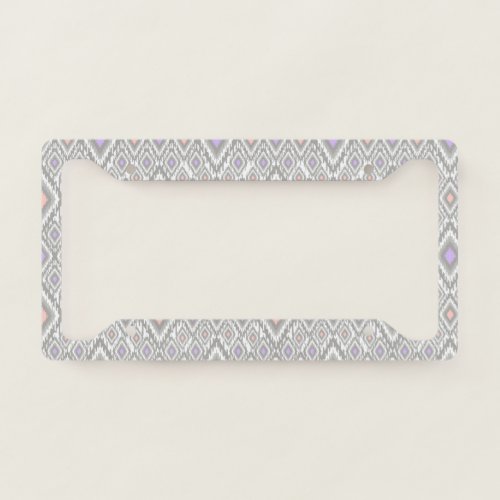 Grey lilac coral diamonds on a white license plate frame