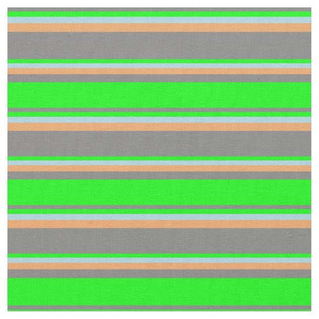 Grey, Lime, Light Blue & Brown Lines Pattern Fabric (Close Up)