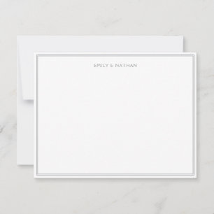 Grey Line Border Couple Wedding Engagement Custom Note Card