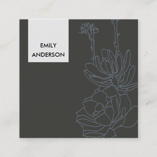 GREY LINE DRAWING DESERT CACTI SUCCULENT FOLIAGE SQUARE BUSINESS CARD