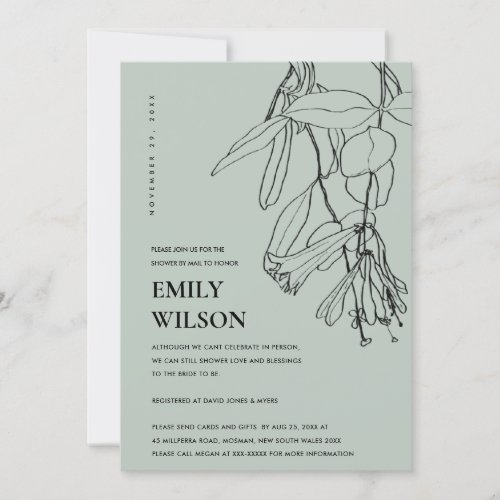 GREY LINE DRAWING FLORAL SHOWER BY MAIL INVITE
