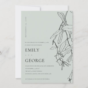 GREY LINE DRAWING FLORAL WE TIED THE KNOT INVITE
