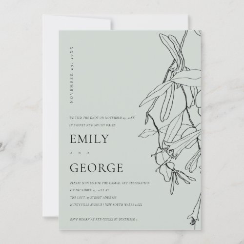 GREY LINE DRAWING FLORAL WE TIED THE KNOT INVITE